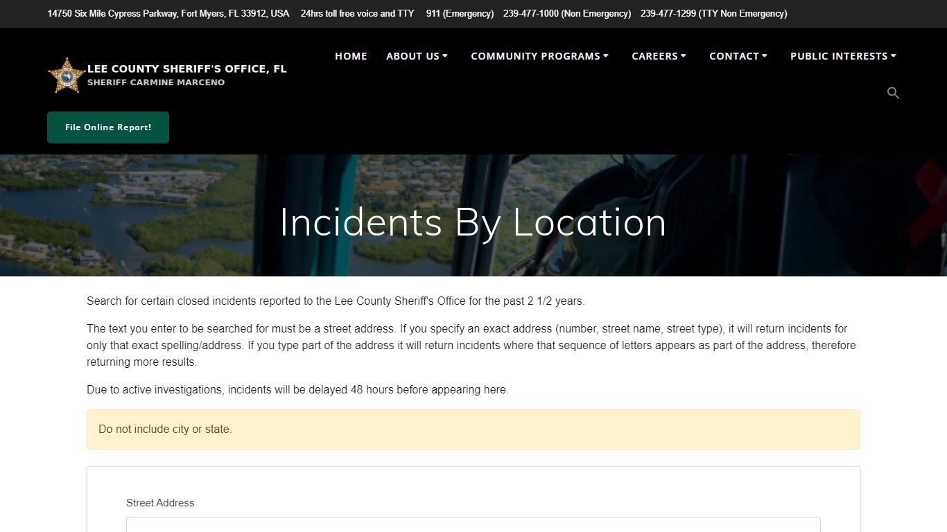 Incidents By Location – Lee County Sheriff's Office